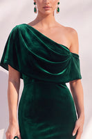 Laden Sie das Bild in den Galerie-Viewer, Burgunderrote Meerjungfrau Geracktes Langes Asymmetrisches Festliches Kleid mit einer Schulter