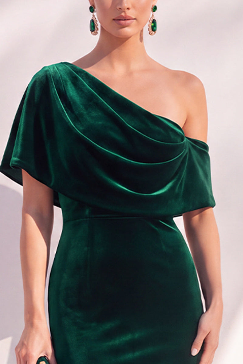 Laden Sie das Bild in den Galerie-Viewer, Burgunderrote Meerjungfrau Geracktes Langes Asymmetrisches Festliches Kleid mit einer Schulter