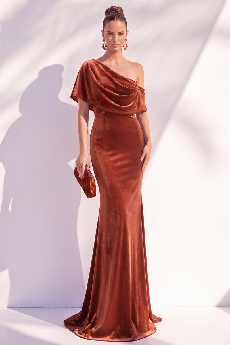 Laden Sie das Bild in den Galerie-Viewer, Burgunderrote Meerjungfrau Geracktes Langes Asymmetrisches Festliches Kleid mit einer Schulter