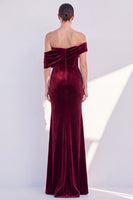 Laden Sie das Bild in den Galerie-Viewer, Burgunder Schulterloses Samt Meerjungfrauen Festkleid