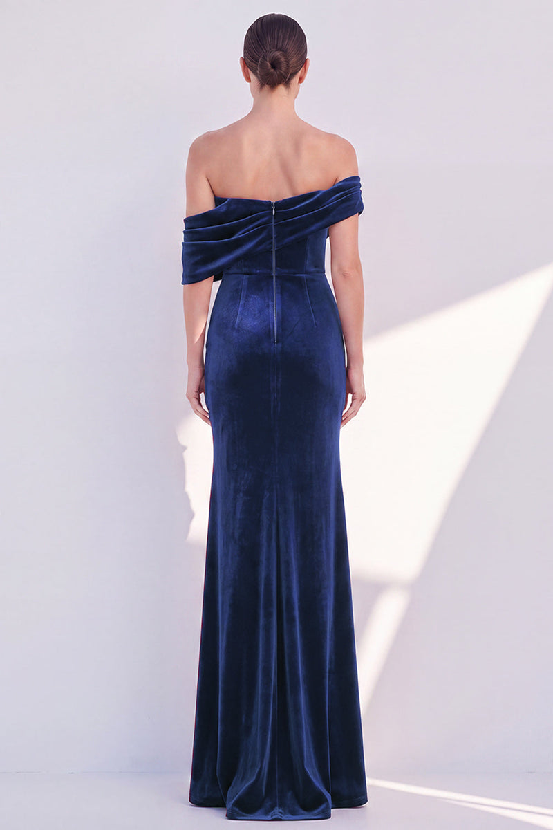 Laden Sie das Bild in den Galerie-Viewer, Burgunder Schulterloses Samt Meerjungfrauen Festkleid