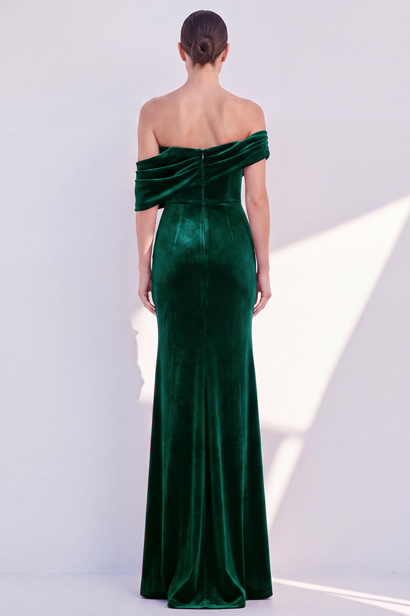 Laden Sie das Bild in den Galerie-Viewer, Burgunder Schulterloses Samt Meerjungfrauen Festkleid