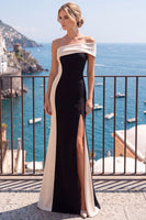 Laden Sie das Bild in den Galerie-Viewer, Schwarz-Weiß Asymmetrisches Meerjungfrauen Langes Festliches Kleid