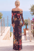 Laden Sie das Bild in den Galerie-Viewer, Rosa Rot Blumiges Trägerloses Scheiden Gefaltetes Festkleid mit Schlitz
