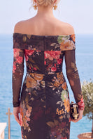 Laden Sie das Bild in den Galerie-Viewer, Rosa Rot Blumiges Trägerloses Scheiden Gefaltetes Festkleid mit Schlitz