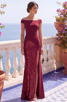 Laden Sie das Bild in den Galerie-Viewer, Champagner Pailletten Meerjungfrauen Langes Festkleid mit Schlitz