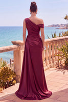 Laden Sie das Bild in den Galerie-Viewer, Marineblaues Asymmetrisches Gerafftes Meerjungfrauen Langes Festliches Kleid mit Seitenband