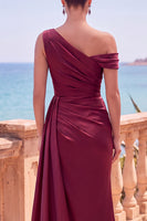 Laden Sie das Bild in den Galerie-Viewer, Marineblaues Asymmetrisches Gerafftes Meerjungfrauen Langes Festliches Kleid mit Seitenband