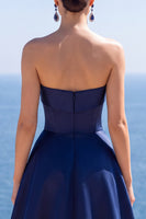Laden Sie das Bild in den Galerie-Viewer, Marineblaues Trägerloses Korsett Permutt A-Linie Langes Festkleid