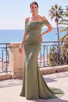 Laden Sie das Bild in den Galerie-Viewer, Salbeigrünes Gerafftes Meerjungfrauen Off-the-shoulder Langes Festliches Kleid