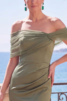 Laden Sie das Bild in den Galerie-Viewer, Salbeigrünes Gerafftes Meerjungfrauen Off-the-shoulder Langes Festliches Kleid