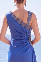 Laden Sie das Bild in den Galerie-Viewer, Dunkelgrünes Perlenbesetztes Asymmetrisches Meerjungfrauen Abendkleid