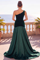 Laden Sie das Bild in den Galerie-Viewer, Burgunderrotes einschulterfarbenes Meerjungfrauen-Maxikleid mit Faltenfalten