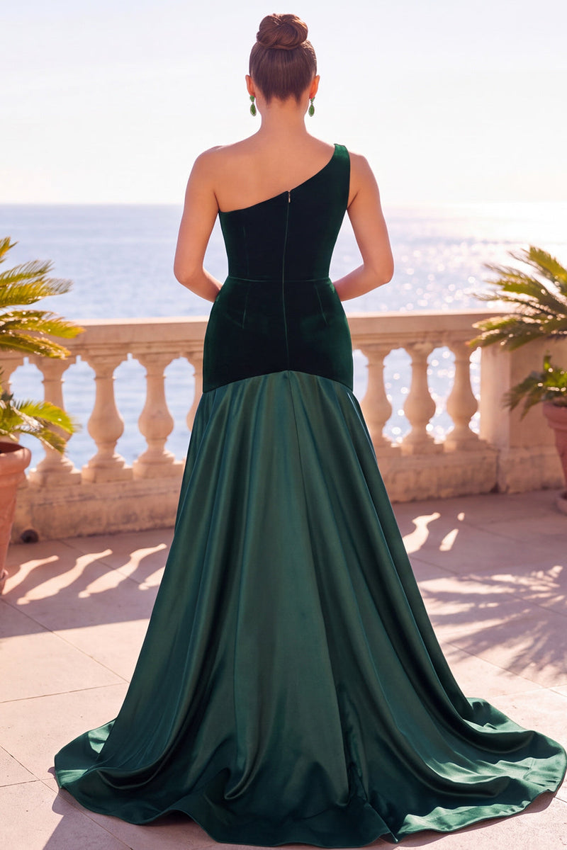 Laden Sie das Bild in den Galerie-Viewer, Burgunderrotes einschulterfarbenes Meerjungfrauen-Maxikleid mit Faltenfalten
