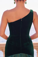 Laden Sie das Bild in den Galerie-Viewer, Burgunderrotes einschulterfarbenes Meerjungfrauen-Maxikleid mit Faltenfalten
