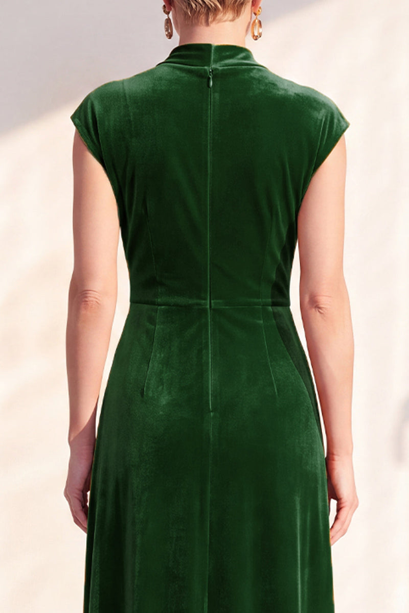 Laden Sie das Bild in den Galerie-Viewer, Dunkelblaues Samt A-Linie V-Ausschnitt Gerafftes Langes Mutter der Braut Kleid