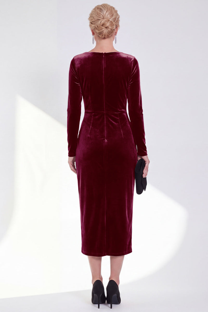 Laden Sie das Bild in den Galerie-Viewer, Marineblaue Scheide Samt Gerafftes Mutterkleid der Braut