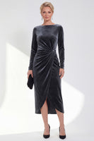 Laden Sie das Bild in den Galerie-Viewer, Marineblaue Scheide Samt Gerafftes Mutterkleid der Braut