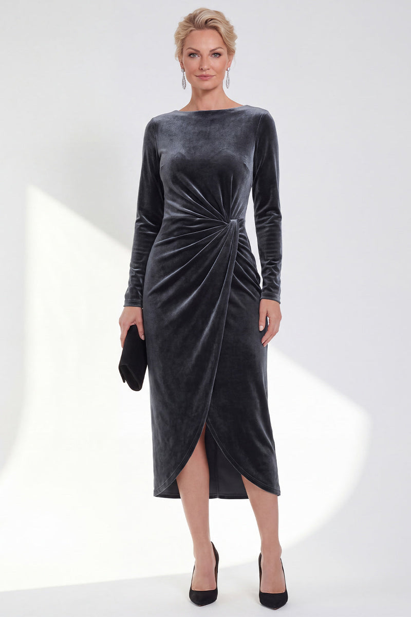 Laden Sie das Bild in den Galerie-Viewer, Marineblaue Scheide Samt Gerafftes Mutterkleid der Braut