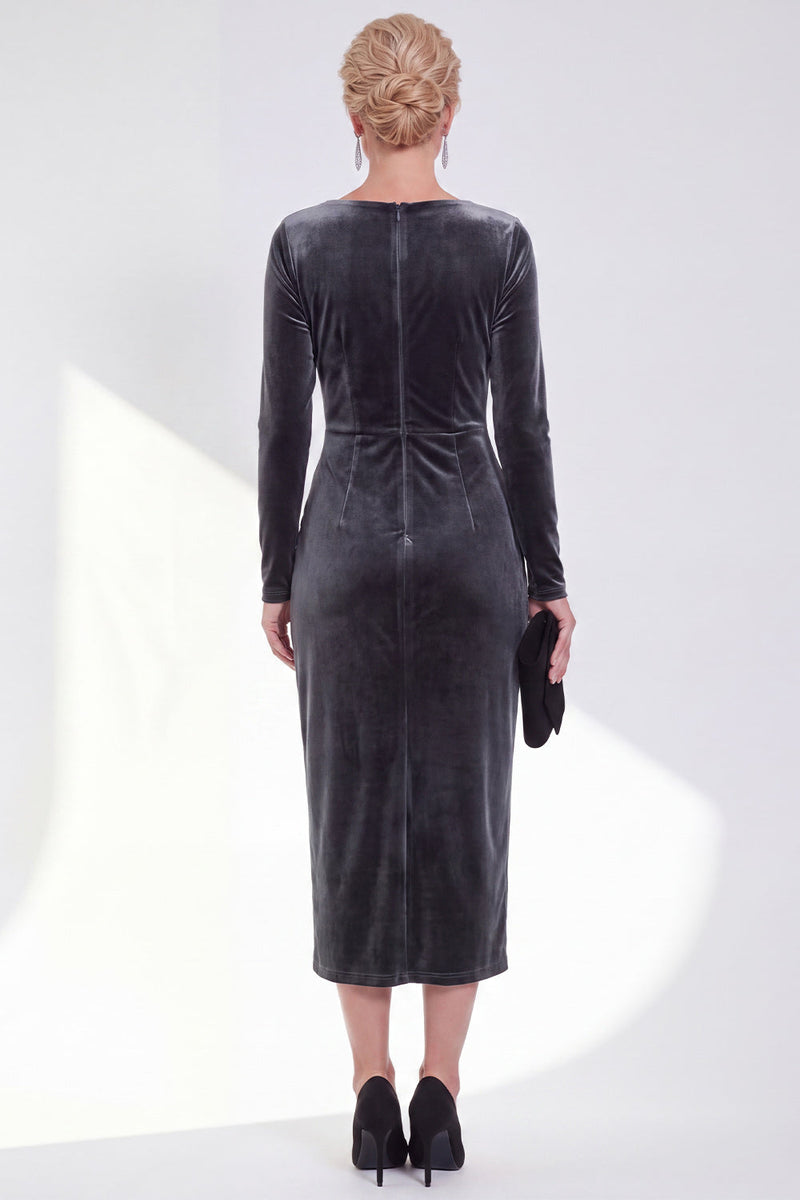 Laden Sie das Bild in den Galerie-Viewer, Marineblaue Scheide Samt Gerafftes Mutterkleid der Braut