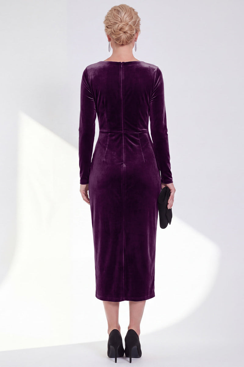 Laden Sie das Bild in den Galerie-Viewer, Marineblaue Scheide Samt Gerafftes Mutterkleid der Braut