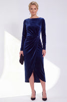 Laden Sie das Bild in den Galerie-Viewer, Marineblaue Scheide Samt Gerafftes Mutterkleid der Braut