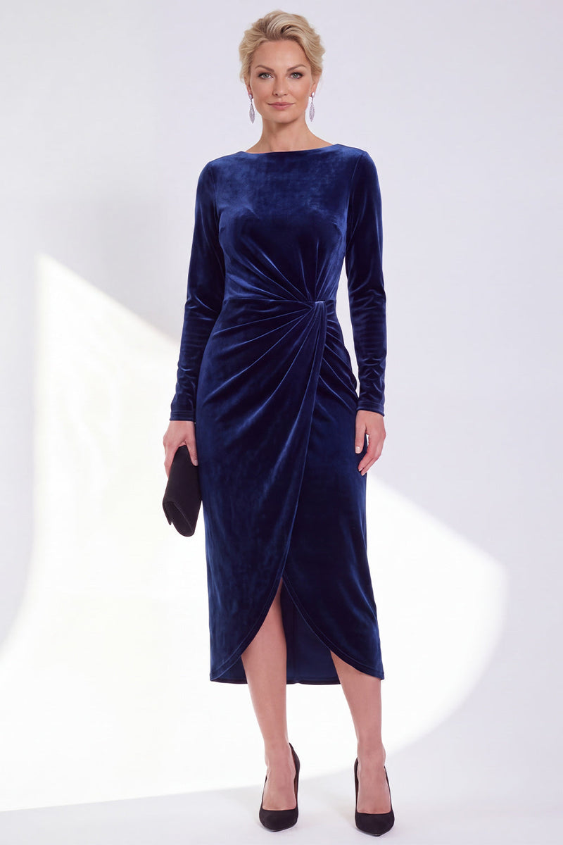 Laden Sie das Bild in den Galerie-Viewer, Marineblaue Scheide Samt Gerafftes Mutterkleid der Braut