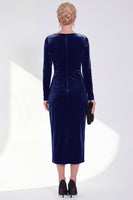 Laden Sie das Bild in den Galerie-Viewer, Marineblaue Scheide Samt Gerafftes Mutterkleid der Braut