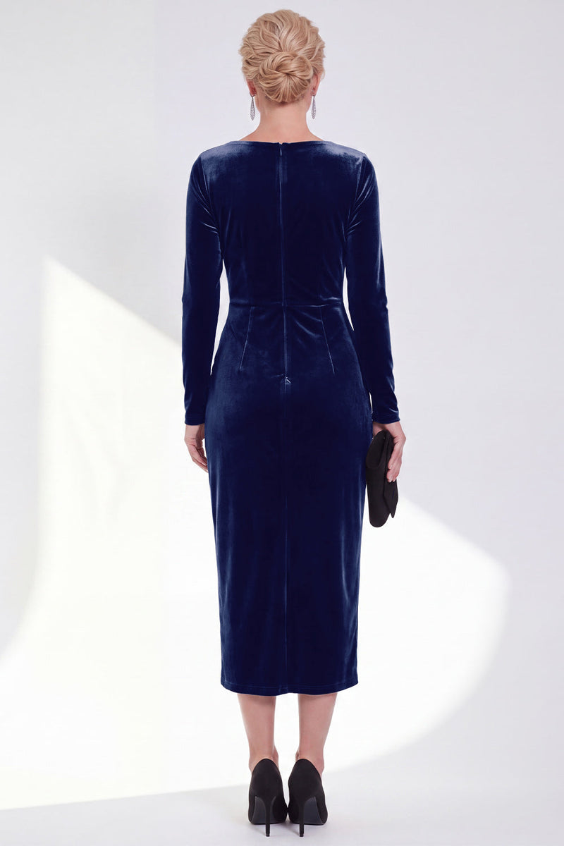 Laden Sie das Bild in den Galerie-Viewer, Marineblaue Scheide Samt Gerafftes Mutterkleid der Braut