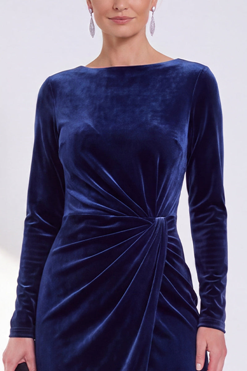 Laden Sie das Bild in den Galerie-Viewer, Marineblaue Scheide Samt Gerafftes Mutterkleid der Braut