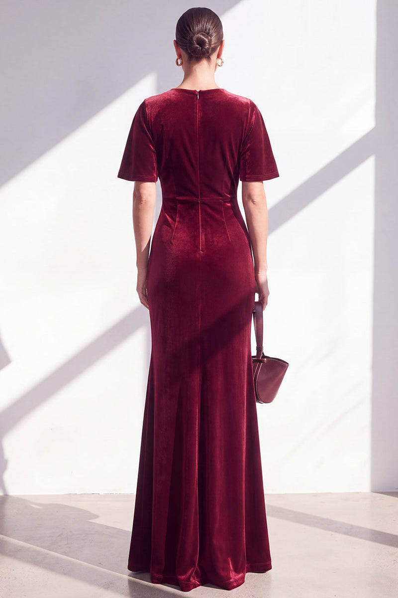 Laden Sie das Bild in den Galerie-Viewer, Dunkelblaue Scheide Gerafftes Samt Mutter der Braut Kleid