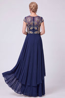 Laden Sie das Bild in den Galerie-Viewer, Marineblaues A-Linie Illusionskleid Perlen Langes Mutter der Braut Kleid