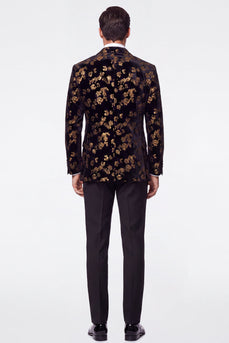 Schwarze Goldene 2-teilige Jacquard Herrenanzüge mit Spitzrevers und Einreihigen Herrenabschlussballen