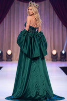Laden Sie das Bild in den Galerie-Viewer, Dunkelgrünes Meerjungfrauen-Korsett, transparente Pailletten-Maxi-Pageant-Kleid mit Umhang