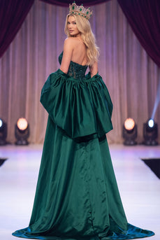 Dunkelgrünes Meerjungfrauen Korsett Transparente Pailletten Maxi Pageant-Kleid mit Umhang