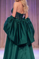 Laden Sie das Bild in den Galerie-Viewer, Dunkelgrünes Meerjungfrauen-Korsett, transparente Pailletten-Maxi-Pageant-Kleid mit Umhang