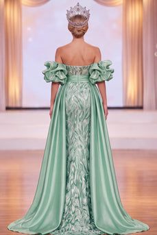 Grünes Schulterfreies Maxi Pageant-Kleid mit Seitenschlitz