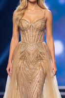 Laden Sie das Bild in den Galerie-Viewer, Goldene Korsettscheide Sweetheart Pailletten Maxi Pageant-Kleid