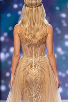 Laden Sie das Bild in den Galerie-Viewer, Goldene Korsettscheide Sweetheart Pailletten Maxi Pageant-Kleid