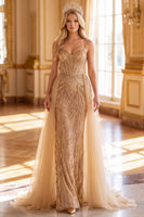 Laden Sie das Bild in den Galerie-Viewer, Goldene Korsettscheide Sweetheart Pailletten Maxi Pageant-Kleid