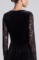 Laden Sie das Bild in den Galerie-Viewer, Schwarzes Midi Samtkleid mit Spitzen‑Langarm
