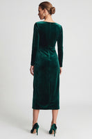 Laden Sie das Bild in den Galerie-Viewer, Dunkelgrünes Boot‑Ausschnitt Samt Midi Kleid mit Schlitz