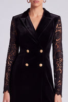 Laden Sie das Bild in den Galerie-Viewer, Schwarzes Samt‑Blazer‑Minikleid mit Spitzenärmeln