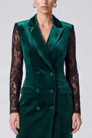 Laden Sie das Bild in den Galerie-Viewer, Dunkelgrünes Samt‑Blazer‑Midikleid mit Spitzenärmeln