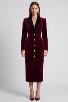Laden Sie das Bild in den Galerie-Viewer, Burgunder Samt Blazer‑Midikleid mit schwarzem Reverskragen