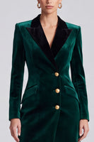 Laden Sie das Bild in den Galerie-Viewer, Dunkelgrünes Samt‑Blazer‑Minikleid mit schwarzem Reverskragen