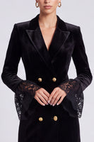Laden Sie das Bild in den Galerie-Viewer, Schwarzes Samt‑Blazer‑Minikleid mit Spitzen‑Glockenärmeln
