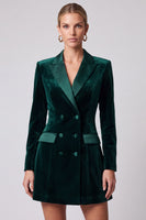 Laden Sie das Bild in den Galerie-Viewer, Dunkelgrünes Samt‑Blazer‑Minikleid mit Satin‑Revers
