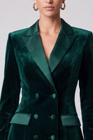 Laden Sie das Bild in den Galerie-Viewer, Dunkelgrünes Samt‑Blazer‑Minikleid mit Satin‑Revers