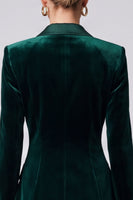 Laden Sie das Bild in den Galerie-Viewer, Dunkelgrünes Samt‑Blazer‑Minikleid mit Satin‑Revers